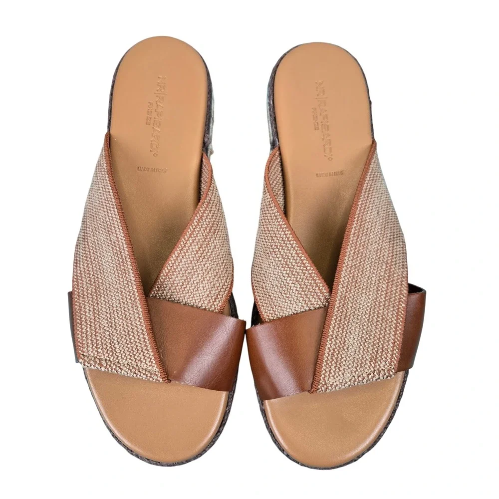 NR Rapisardi Firenze Espadrille Platform Sandals Women Tan Leather EU 41 US 10.5